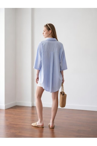 Pera Moda Önden Bağlamalı Uzun Kimono Yazlık İnce Gömlek Hırka Modeli Mavi