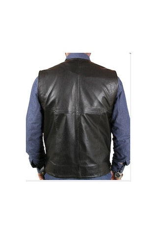 Hakiki Deri Siyah Calvin Düğmeli Erkek Deri Yelek Kahverengi