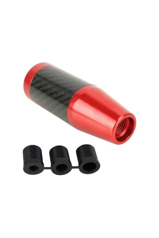 Wondernest Evrensel Araba Karbon Fiber Desenli Dişli Kafası Vites Topuzu Kırmızı Kırmızı