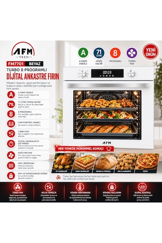 Afm Tech Ve Ferre FM7701 - ED076-WFA - FM3301 IQ 8 Prog. Turbolu Beyaz Dijital Ankastre Set