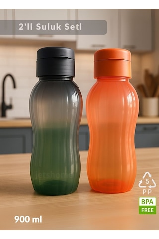 2'li Suluk Bpa Free Ofis-spor-okul Matarası Pp-5 Siyah-turuncu 900 Ml Turuncu - Siyah