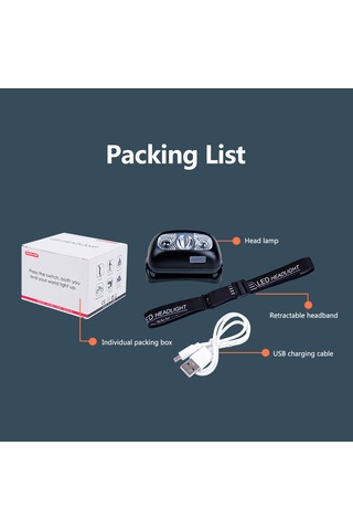 Youmex Usb Şarjlı Akıllı Entegreli 90 Derece Ayarlanabilir Kafa Feneri, 350 Lumen, Dış Mekan Kamp Gezi Geçici Işık, Siyah Siyah