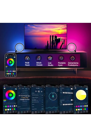 Hymark 10 İnç Akıllı Rgb Masaüstü Müzik Ritim Gece Lambası 25cm A