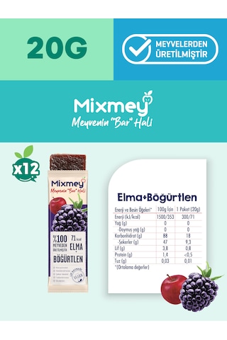 Mixmey Böğürtlen Meyve Barı 12 Adet | Sağlıklı Atıştırmalıklar – Vegan, Glutensiz, Koruyucusuz 20g X 12adet