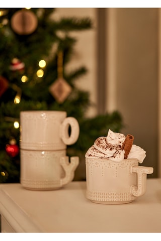 Bella Maison Joy Stoneware Yılbaşı 3'lü Kupa Seti Krem 390 Cc Krem