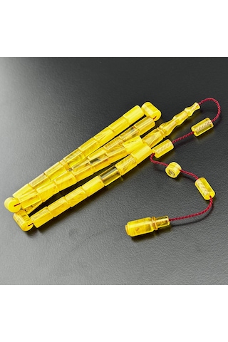 El Yapımı Sıkma Kehribar Kesme Tesbih Hcz-model Tgver Sarı