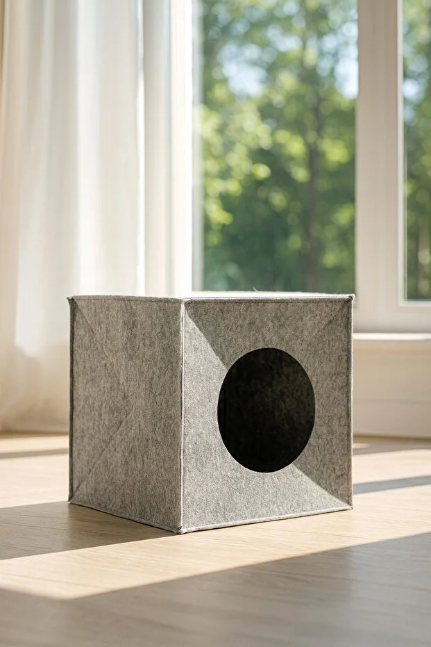 Keçe Kedi Yuvası Organizer Düzenleyici Katlanabilir Gri Gri