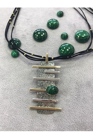 Malahit Malakit Taşlı Gümüş Set 925 Ayar