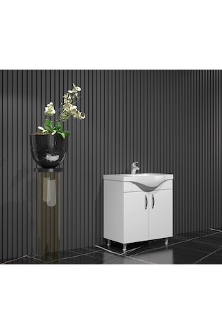 Yıldız Banyo Dolabı 80 Cm Ayaklı Beyaz Mdf Alt Modül Ve Lavabo Beyaz