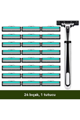 Bıçak Tıraş Makinesi Tıraş Makinesi Paslanmaz Çelik Manuel Kafa Erkek Vintage Sakal Bıçağı Sakal Bıçağı Sakal Bıçağı Elektrikli Değiştirme 24 Bıçak, 1 Tutucu