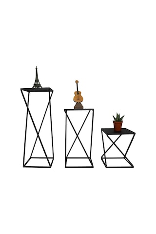 Metal Çapraz Ayaklı Zigon Sehpa Çiçeklik 3 ‘Lü Set Wd-21