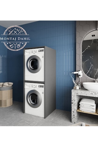 Babil Çamaşır Ve Kurutma Makinesi Dolabı Banyo Dolabı Füme Antrasit