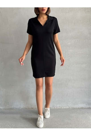Kadın Polo Yaka Soft Touch Elbise Siyah