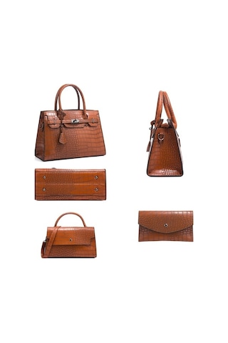 Wondernest Çapraz Desenli Timsah Baskı Tote Çanta 3'ü 1 Arada, Büyük Kapasiteli Kahverengi Kahverengi