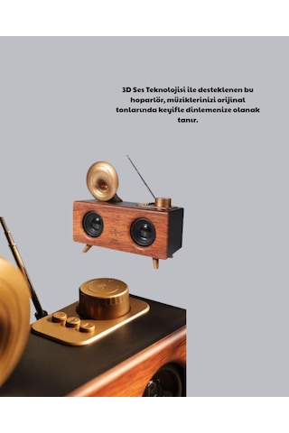 Nostaljik Gramofon Bluetooth Hoparlör Fm Radyo + Usb + Sd Kart Destekli - 15000