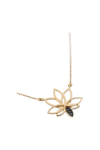 Siyah Pırlanta Lotus Çiçeği Kolye Rose Gold