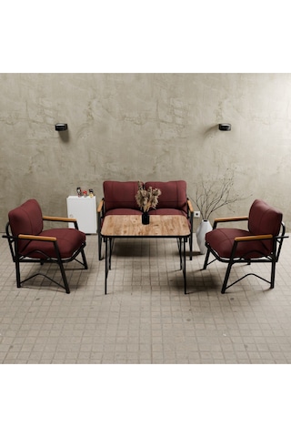 Mb Garden Furnıture Simetri Model, Balkon, Bahçe, Cafe, Metal Koltuk Takımı, Bahçe Takımı , Çay Seti, 2+1+1+masa Bordo