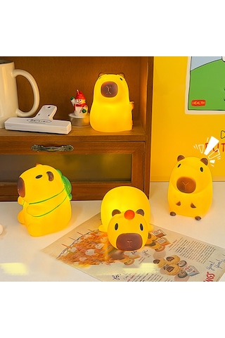 Şirin Mini Kapibara Gece Lambası Pille Çalışan Karikatür Lamba 4 Çok Renkli