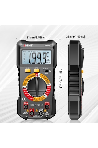 Pazly Yüksek Taşınabilir Sz305 Standlı Siyah Multimetre Metre Evrensel Ekran Doğruluklu Dijital Aydınlatmalı Arkadan Aneng - Zm