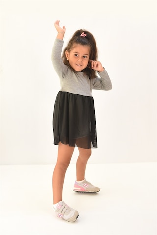 Luess Kız Çocuk Tül Detaylı Triko Elbise-gri Gri