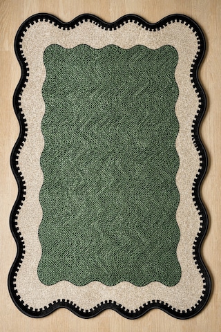 Neho Shape Green Makinede Yıkanabilir Kaymaz Taban Leke Tutmaz Dijital Salon Halısı Mutfak Halısı Ve Yolluk Asimetrik