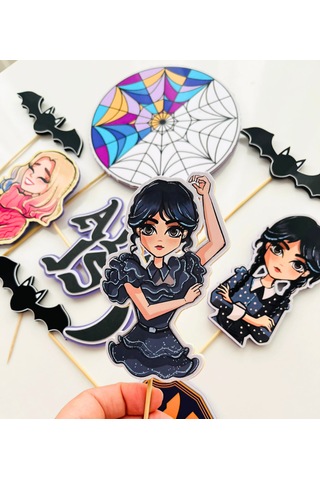 Wednesday Temalı İsme Özel Kız Çocuk Doğum Günü Pasta Süsü