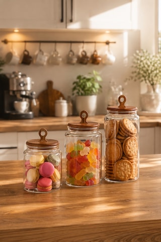 Porsima 4470 Handmade Vakum Kapaklı 3lü Cam Kavanoz Seti Vakum Kapaklı Saklama Düzenleme Kabı Seti Şeffaf