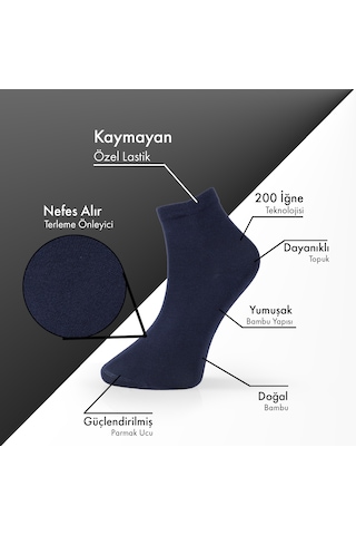 Saf Bambu Erkek Yarım Konç Düz Lacivert Çorap Dikişsiz Premium Kutulu 6'lı L5952aznp Softaura