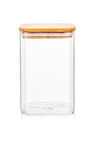 1100ml Sızdırmaz Vakumlu Bambu Kapaklı Borosilikat Cam Kavanoz Hava Geçirmez & Dayanıklı Gıda Saklama Kabı 10cm X 17cm 7009