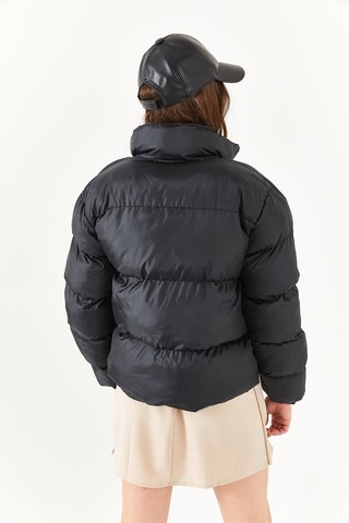 Alisse-kadın Siyah Dik Yaka Kısa Şişme Mont Siyah