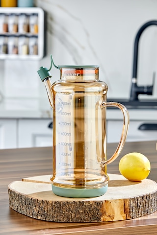 Cooker 1.1 Litre Borosilikat Cam Yağdanlık Ve Sirkelik Zeytinyağ Şişesi Şeffaf Yeşil