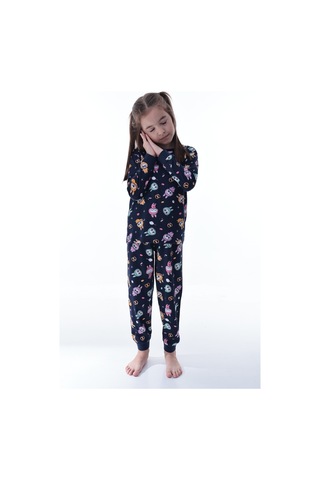 Unisex Çocuk Baskılı Pamuklu Pijama Takımı Rahat, Nefes Alan, Yumuşak Kumaşlı Uyku Takımı Lacivert