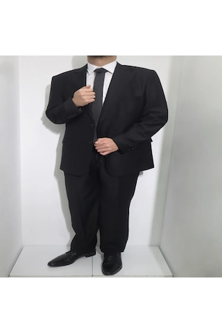 Fabrigatti Dmc Tekstil Erkek Siyah Düz Klasik Rahat Kalıp Çift Düğmeli 4 Drop Battal Takım Elbise
