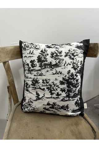 Toile De Jouy Monet Kırlent Kılıfı 43x43 Cm %100 Pamuk Dijital Baskılı Country Tarzı Fransız Dekoratif Yastık Kılıfı - Zt750 Siyah-