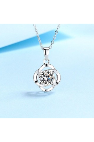 Sarı Bagueringen Gerçek 1ct Yuvarlak Kesim Spiral Dört Yapraklı Yonca D Renk Mozanit Kolye Kolye Kadınlar Için 925 Ayar Gümüş Takı