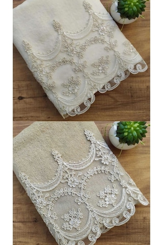 Fabella Çeyizlik Kadife El ve Yüz Havlu Seti 2'li Set 50/90cm Bej - Kahverengi