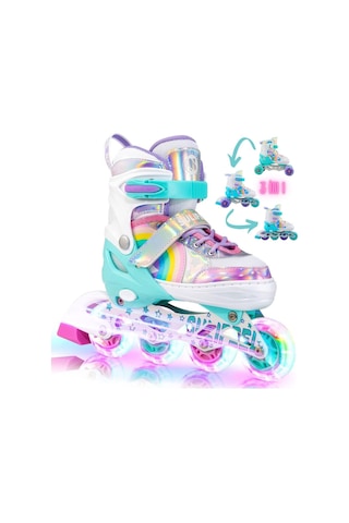 Unicorn Işıklı Silikon Teker Çocuk Pateni - Turkuaz - Gökkuşağı Turkuaz