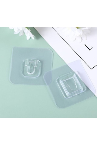 5 Çift Şeffaf Geçmeli Klips Duvar Delmeden Eşya Sabitleme Askısı Seti - Suya Dayanıklı Yapışkanlı Şeffaf