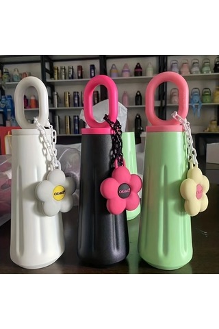 Besthome1 Paslanmaz Çelik Spor Termos Şişesi, Kulplu Yaratıcı Siyah Siyah