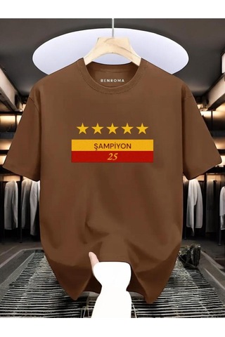Şampiyon 25 Baskılı Unisex Tişört Kahverengi