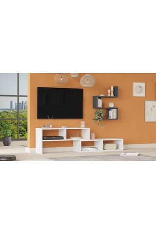 Robin Home Nexus Tv Ünitesi Tv Sehpası Raflı Beyaz-antrasit