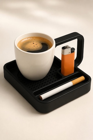 Kahve Sunum Tepsisi Çok Bölmeli Masa Üstü Organizer Kupa Fincan Standı Pla 12.5x11x7 Cm Siyah