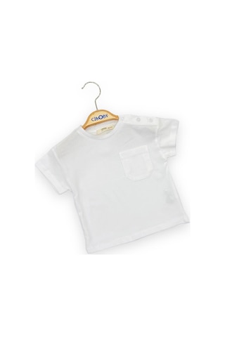 Çikoby Erkek Bebek Yakası Çıt Çıtlı Pamuklu Cep Detaylı Basic Tshirt-11669-ekru Ekru