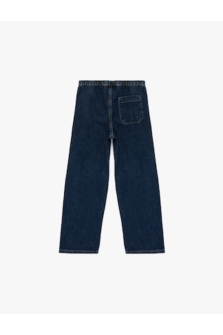 Koton Pamuklu Beli Bağcıklı Geniş Paça Denim Pantolon Koyu İndigo 6skg40033ad Koyu Indigo