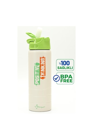 Paslanmaz 304 Çelik Matara Pipetli Motivasyon Matarası Suluğu 304 Çelik Suluk Yeşil 750 Ml 1156 Yeşil