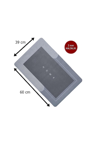 Tappetino Süper Su Emici Kaymaz Tabanlı Banyo Paspası 60x39 Cm Grey