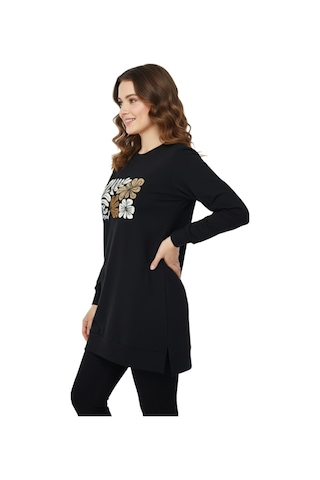 Caftan Kadın Sıfıryaka Önü Nakışlı Tunik Bgl-st05085 Siyah