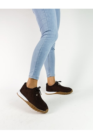 Gdt Ayakkabı Kahve Renk Süet Bağcıklı Kadın Sneakers Spor Ayakkabı Kadın Bej