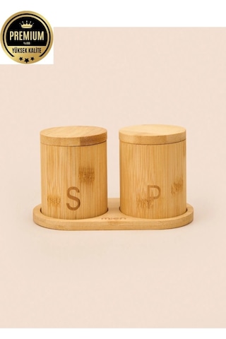 Mien 2'li Mıknatıslı Çevir Aç Kapak Bambu Standlı Kavanoz Baharatlık Seti 858 Ahşap