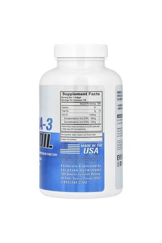 Evlution Triple Strength Omega 3 Fish Oil Epa Dha Su...
